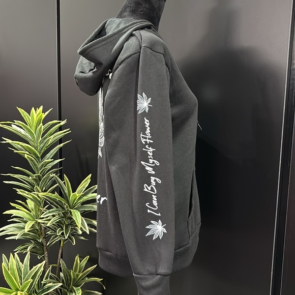 Weekend Warrior Hoodie,pull over,pouch pocket,rib cuff/waist,graphic cannabis - Picture 4 of 9